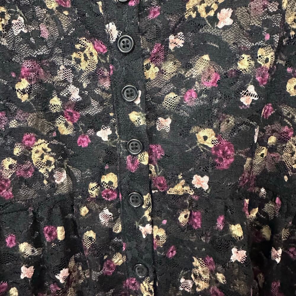 Torrid Dark Fairy Floral Tunic 2X Button Up Scoop Sheer Stretch Lace Romantic - Picture 5 of 7